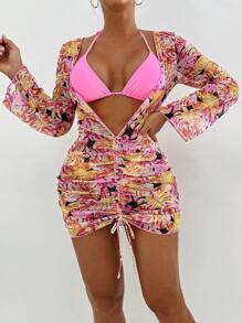 Swim Vcay 3-Piece Women Printed Bikini Set, Random Pattern Triangle Swimwear - Multicolor - View 4