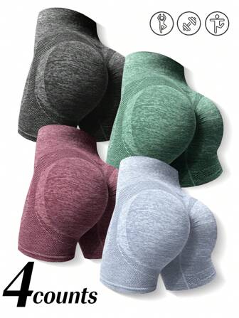 4pcs Marbled Scrunch Butt High Stretch Sports Shorts Legging Shorts Stretchy Shorts