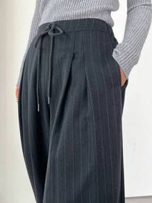 Dazy Star Women's Tie-Front Pocket Striped Casual Pants, Everyday Wear,Back To School Clothes