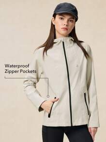 OutZeal Women Zippered Hoodie Windbreaker Jacket, Casual Outdoor Sports Waterproof Coat - Khaki - View 4