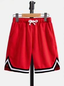 SHEIN Pantalones cortos deportivos para niño preadolescente con cordón en la cintura y ribete a rayas