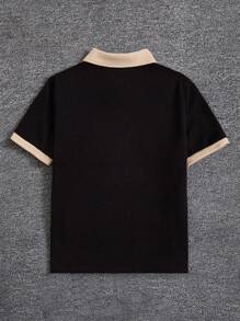 SHEIN Tween-Jungen Lässiges Kurzarm-Poloshirt mit Farbblock-Buchstabengrafik, Sommer