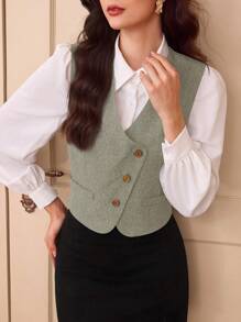 Vintamour Vintage Elegant Ladies Lightweight Blazer Vest, V-Neck Sleeveless, Business Casual Homecoming Christmas Vest Top Fall Clothes