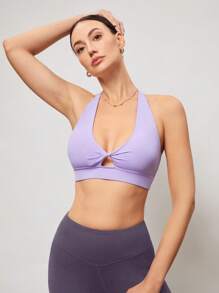 Activina 女士运动胸罩，露背，交叉，镂空，扭结吊带设计，纯色 - 紫色 - 查看 5
