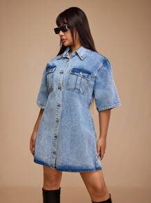Forever 21 Robe en jean décontractée et déchirée avec boutons devant pour grande taille