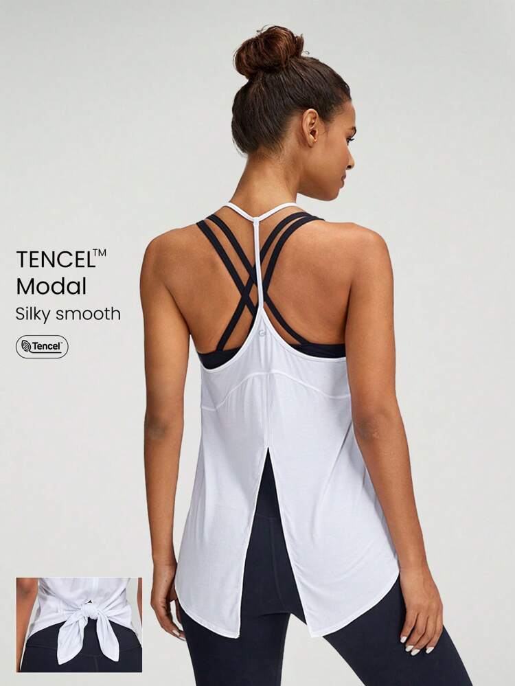 Tencel™ Modal Silky Smooth Relaxed Fit V-Neck Back-Split Tank Top Daily Casual Wear