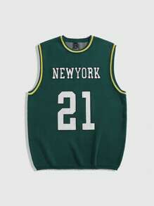 ROMWE MEN Prep Men's Jersey Digital Pattern Round Neck Sleeveless Basketball Sport Knit Top