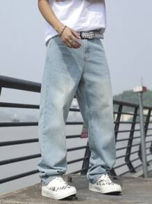 Claim Dot Loose Men's Straight-Leg Slant Pocket Casual Jeans - Light Wash - View 5