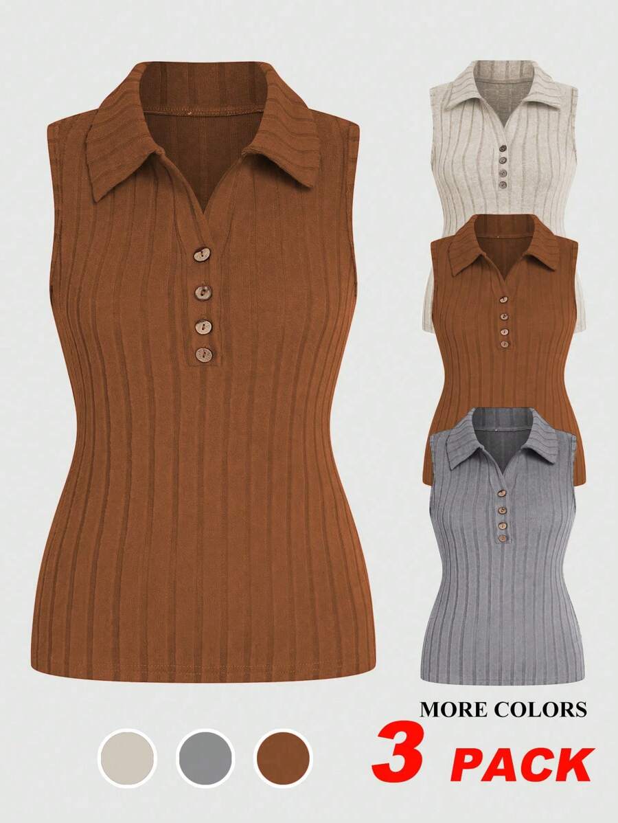 SHEIN Unity Casual Versatile Minimalist Solid Color Front Button Camisole - Multicolor - View 1
