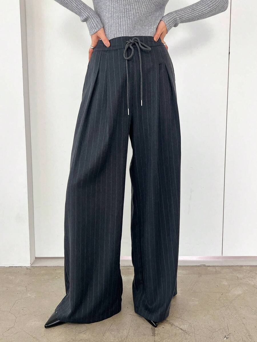 Dazy Star 女式系带前口袋条纹休闲裤，日常穿着，返校服装