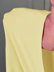 Slaydiva 大码女式两件套 - 无袖圆领短款背心和高腰褶饰喇叭裤，休闲运动装，杏色，春夏 - 黃色 - 查看 6