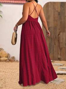 Rometta Đầm đi biển mùa hè có dây thắt eo họa tiết cỡ lớn cho nữ - Màu Đỏ Sâu - Xem 2
