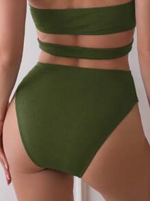 SHEIN Swim 1 件女士纯色时尚连体泳衣，适合夏季的连体泳衣 - 軍綠色 - 查看 5