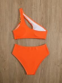 SHEIN Swim Conjunto de bikini de una pieza con corte sexy en unicolor para mujer, ideal para playa de verano