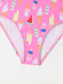 Tween Girl Random Ice Cream Print Bandeau Swimsuit - Multicolor - View 4