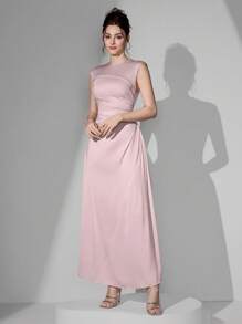 Poshira Vestido formal de mujer de verano elegante y de lujo en satén de corte drapeado, vestido de gala, vestido de graduación, vestido de fiesta, vestido para invitada de boda