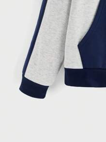 Manfinity VCAY 2 Pieces Set Unisex Loose Drop Shoulder Patchwork Hoodie And Drawstring Waist Straight Leg Pants Sweatsuit, For Fall Winter - Multicolor - View 7