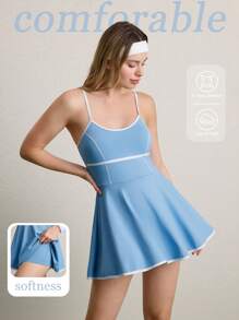 CourtClass Vestido Curto Esportivo Casual Feminino, Minimalista e da Moda para Uso Diário - Azul - Visão 1