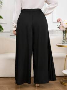 Modelyn Plus Size Solid Color Casual Loose Fit Pants, Everyday Wear - Black - View 2