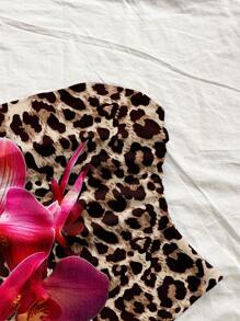 Soleia Women's Leopard Floral Print Ruched Asymmetric Bandeau Vacation Top, Suitable For Summer - Multicolor - View 5