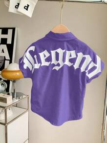 SHEIN 1 pieza Camisa de manga de murciélago con patrón de letras versátil, cómoda y casual para niños, apta para primavera y verano - Morado - Ver 4
