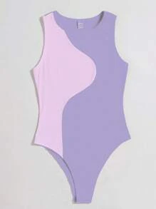 Chiquease Minimalist Solid Color Sleeveless Bodysuit, Fashionable Suitable For Summer - Purple - View 4
