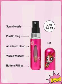 THE POWERPUFF GIRLS X SHEIN 1个5毫升/0.2盎司卡通图案印花喷雾瓶，底部可灌装液体，可用于盛装香水、护肤水和其他液体产品，瓶身小巧便于携带，图案包括花朵、爱心、友谊、Y2K、情人节、假期等。 - 玫紅色 - 查看 3