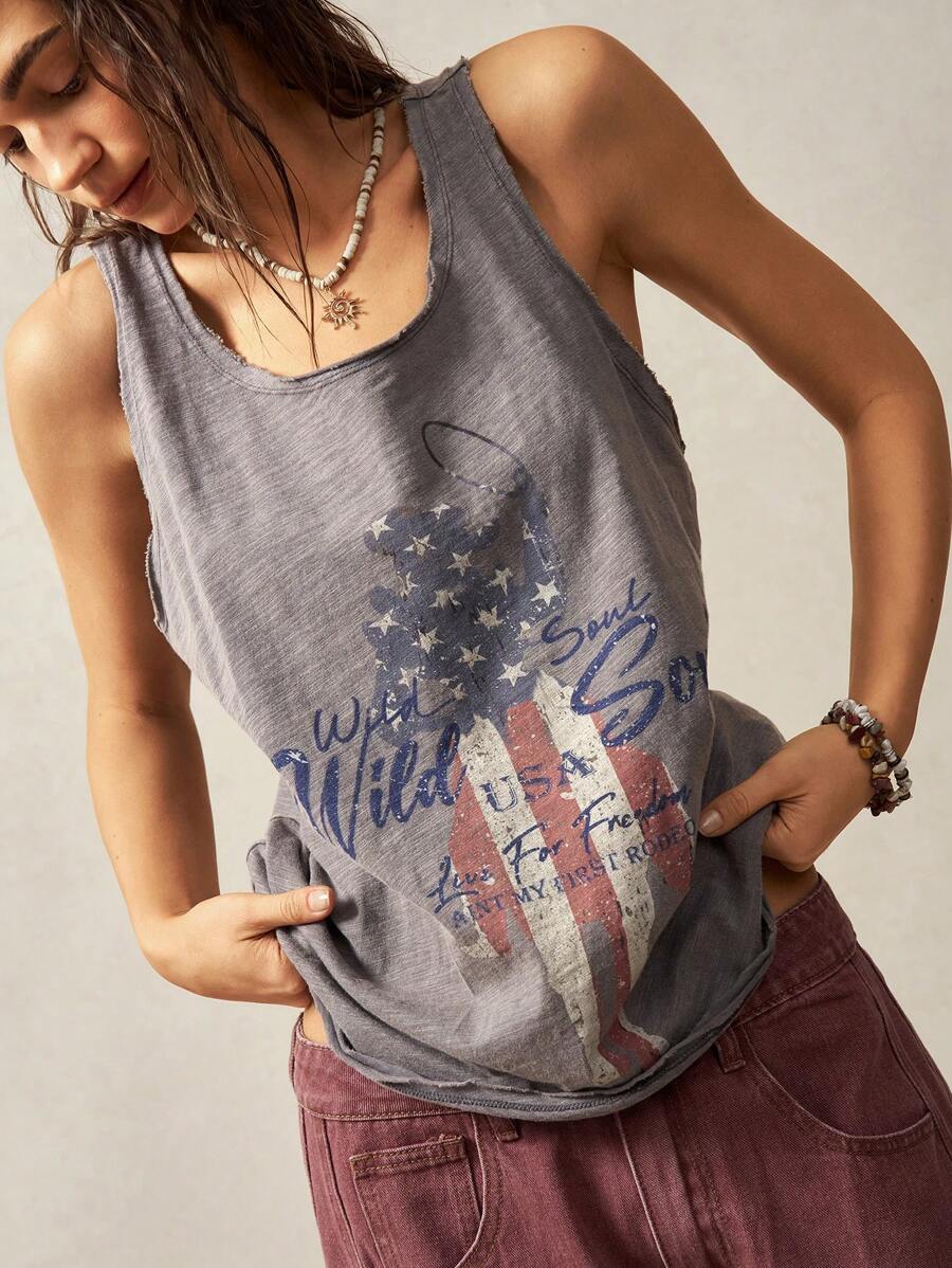 Bohemela Boho Solid Color Knit Crew Neck Sleeveless Washed T-Shirt For Women - Grey - View 1