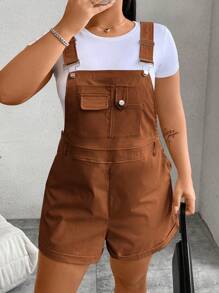 SHEIN MOOSTA Plus Size Solid Color Casual Jumpsuit, Suitable For Summer