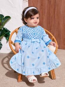 SHEIN Babygirl schattig vakantiepatroon halflange mouw zomerjurk met riem