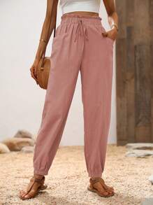 Chiquease 1 条女士纯色休闲裤，适合夏季