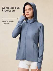 OutZeal 女士全天防晒凉爽触感面料连帽夹克，带拉链口袋