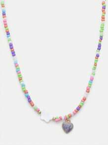 SHEIN Teen 3 Pcs Set Multi Colour Rice Bead Necklaces With Pendant