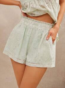 WESTFADE Ensemble assorti de style cowgirl western, Top babydoll à dos coupé, à col carré, avec volants et nœud papillon, en viscose brûlée florale, semi-transparent, et short taille haute décontracté coupe A. Deux pièces pour femme, tenue d'été, de plage, printemps ou vacances