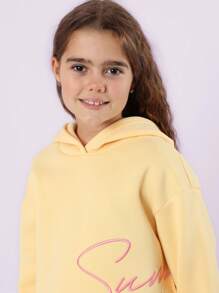 SUMWON Casual Oversize Pullover Sweatshirt With Summer Script Typography Print, Essential Loungewear Athleisure Top For Spring Fall