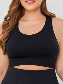 Plus Size Plain Cropped Shaping Cami Top - Black - View 3