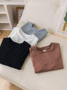 SHEIN 4入組年輕男孩休閒基本針織純色圓領短袖T恤多件裝 - 彩色 - 查看 6