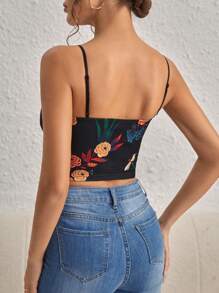 SHEIN Privé Elegant Arbeitskleidung in Große Größen für Damen, anspruchsvolle Büroarbeit, Nachmittagstee, romantische Dates, Konzerte, Partys, INS Vintage Stil, lässiges Urlaubsoutfit mit Spaghetti-Trägertop, tropisches Pflanzenmuster