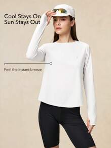 OutZeal Camiseta técnica de manga larga con pliegue cruzado y protección solar para mujer, ideal para senderismo y entrenamiento