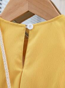 SHEIN 女婴无袖蝴蝶结装饰荷叶边下摆夏季连衣裙 - 黃色 - 查看 8