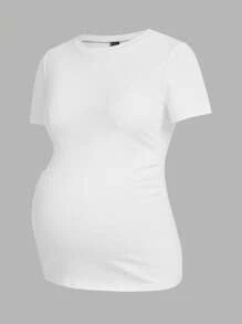 Modmama Maternity Short Sleeve Round Neck Solid Color Casual T-Shirt - Multicolor - View 10