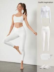 GLOWMODE FeatherFit™ Strappy Back Sports Bra Tank Top Low Impact Yoga Daily Fall Winter - White - View 7