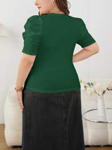 SHEIN Privé Áo thun tay ngắn màu trơn cỡ lớn, thời trang tối giản, phù hợp cho mùa hè - Màu xanh lá cây đậm - Xem 2