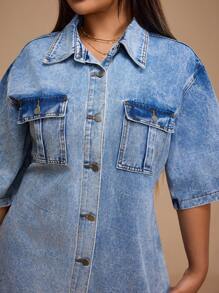 Forever 21 Robe en jean décontractée et déchirée avec boutons devant pour grande taille