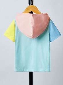 SHEIN Camiseta Joven Con Capucha Y Bolsillo Parchado A Bloques De Color