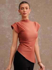 L'Amorae 优雅、性感、百搭的女士休闲衬衫 - 咖啡棕 - 查看 5