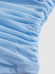 SHEIN MOD Parte superior tipo chaleco sin mangas, de tela transparente, color azul claro y hombros descubiertos, para talla grande, para el verano