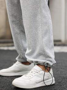 Manfinity Homme Men's Casual Sweatpants, Straight Leg Pants With Drawstring Ankle - Light Grey - View 6