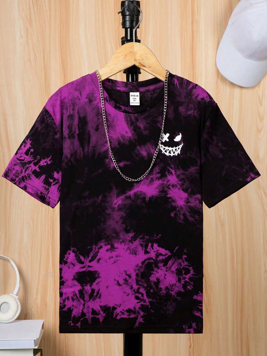 SHEIN Tween Boy Tie Dye Graphic T-Shirt Casual Knit Pullover