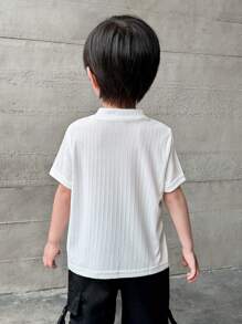 SHEIN Leap Crew 男童休闲舒适百搭纯色高领短袖上衣 - 白色 - 查看 2